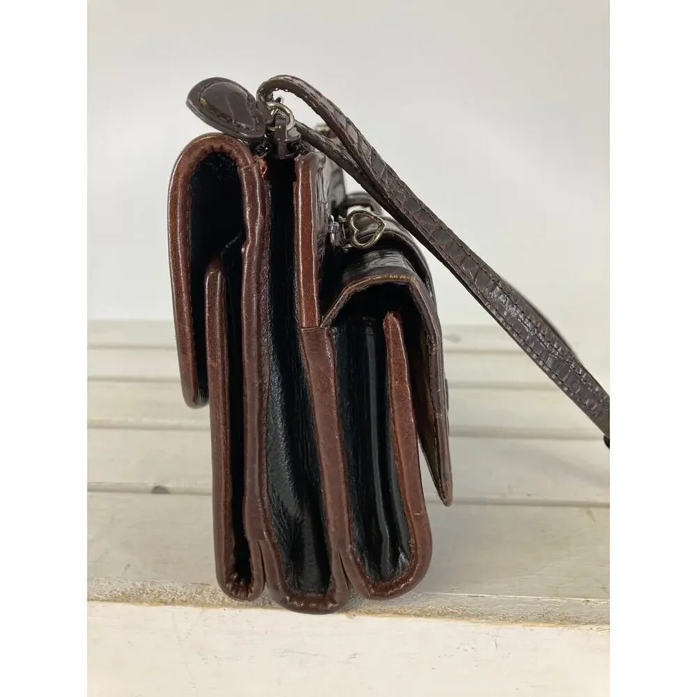 BRIGHTON SMALL BROWN ANIMAL PRINT CROSSBODY BAG WITH POCKETS